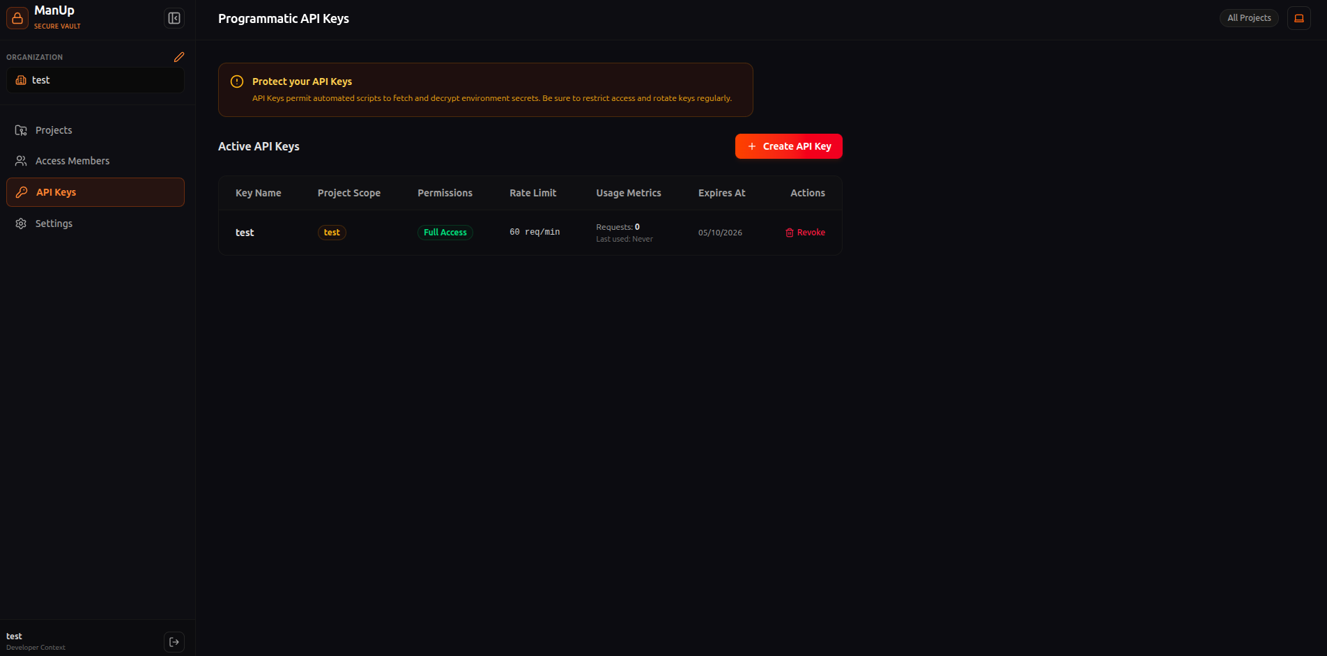 API Key Provisioning - Dark Mode
