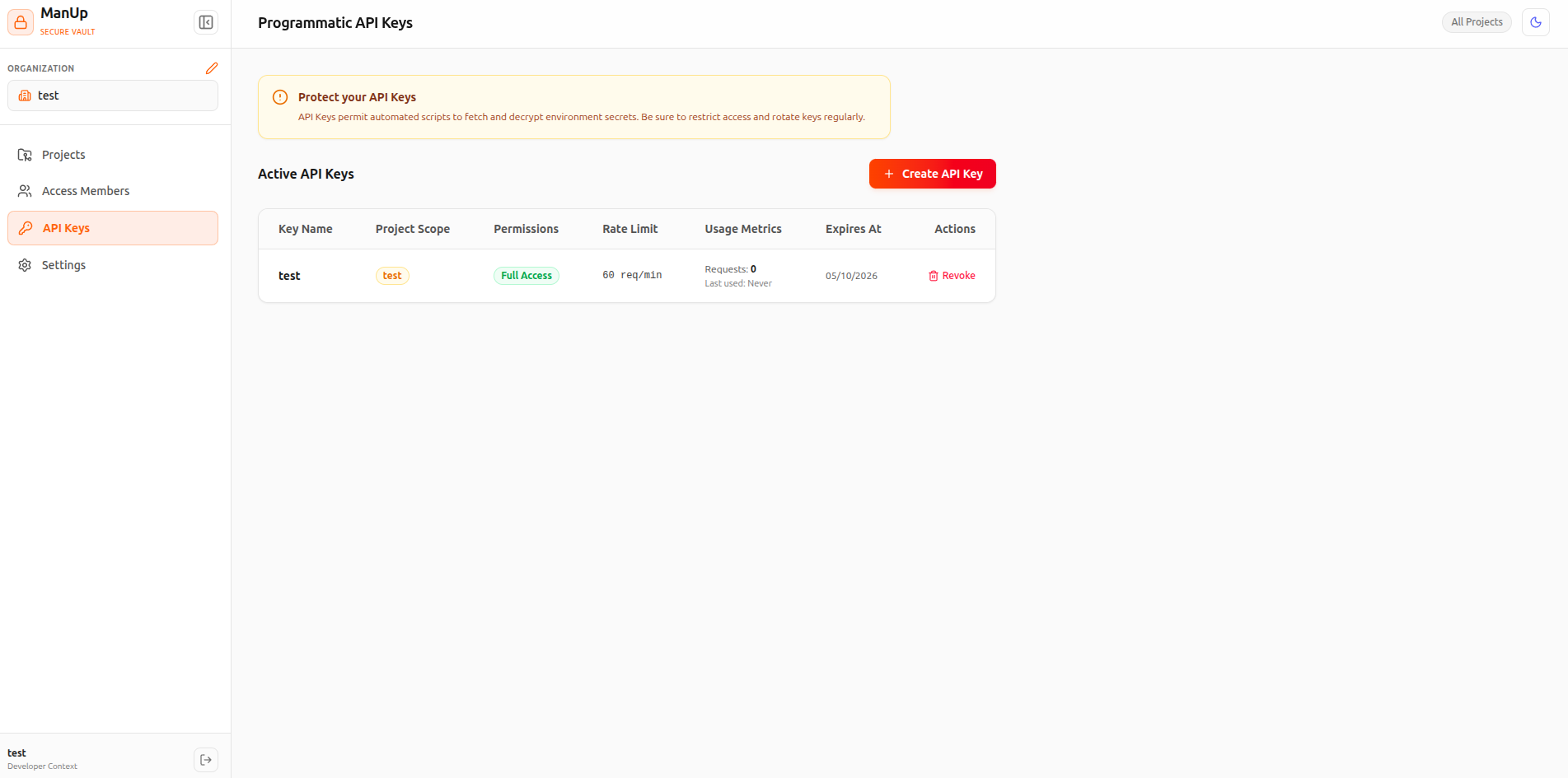 API Key Provisioning - Light Mode