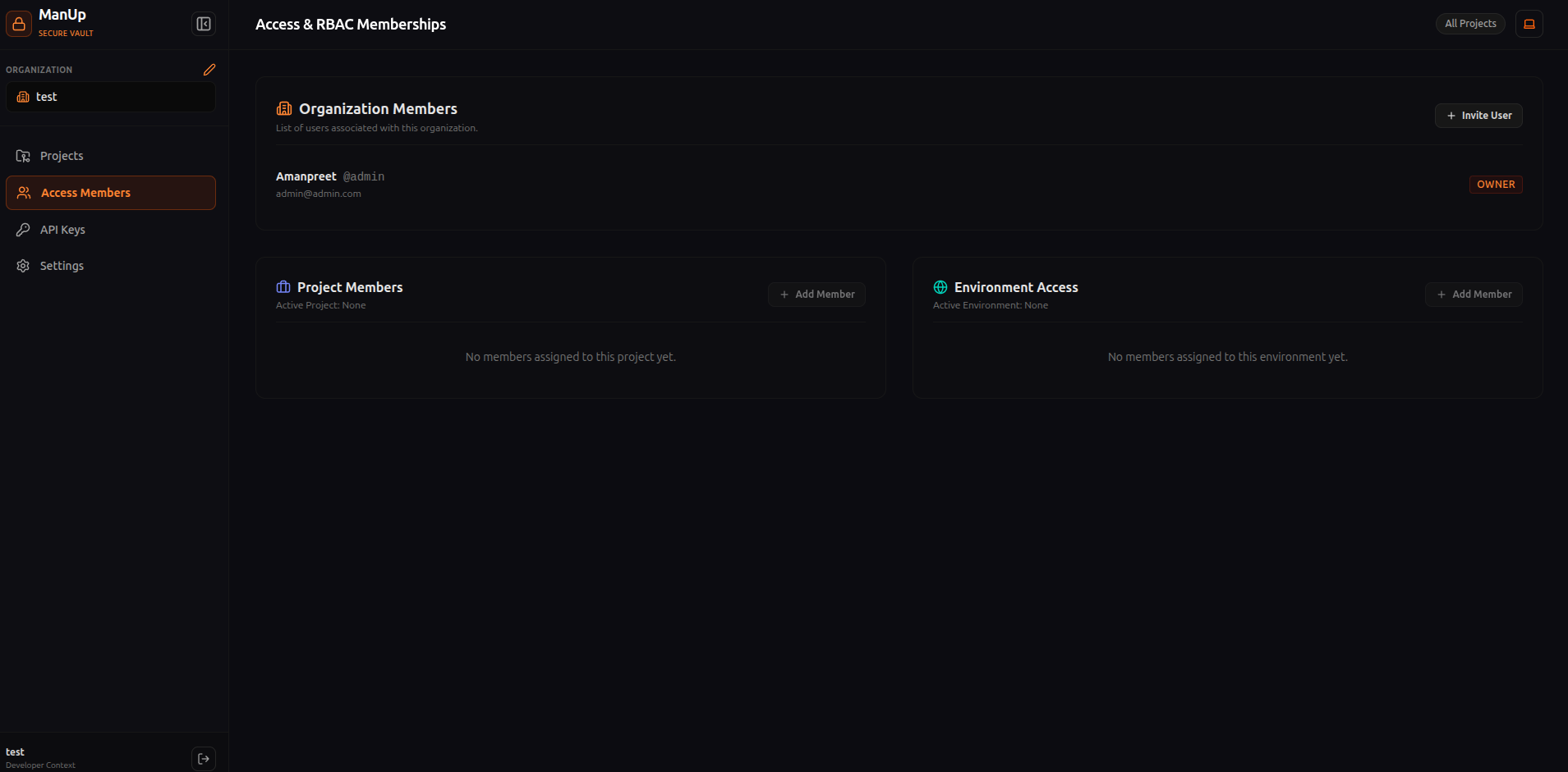 Organization Member Management - Dark Mode
